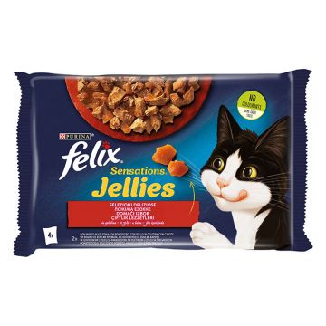 Felix Sensations Jellies με Βοδινό & Κοτόπουλο 4x85gr